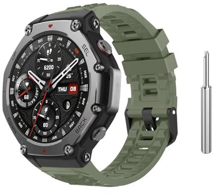 Astorgos Bracelet de Sport Compatible avec Amazfit T-Rex 3 Smartwatch, Bracelet de Remplacement en Silicone Souple avec Tournevis pour Hommes Femmes, Vert Jungle