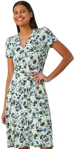 Roman Originals Tea Dress for Women UK Ladies Frill Hem Skater Wrap Jersey Stretchy Fit & Flare Flattering Knee Length Cocktail Party Occasion Holiday Going Out - Light Blue - Size 20