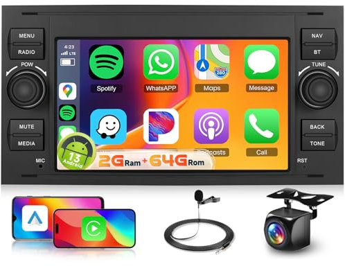 【2+64G】Hodozzy Carplay Autoradio per Ford Transit Fiesta Focus, Touchscreen da 7 pollici con Android Auto/DSP/WiFi/GPS/RDS/FM/Bluetooth/USB