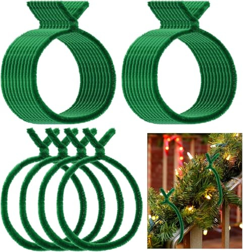 100PCS Christmas Garland Ties Green Fuzzy Chenille Stems Holiday Garland Ties Fuzzy Sticks for Wreath Making Xmas Tree Door Banister Stairway Decoration Christmas Craft Supplies