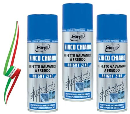 Generico SET 3 BOMBOLETTE DI VERNICE ZINCO CHIARO SPRAY EFFETTO GALVANICO A FREDDO PROTETTIVO PER ESTERNI SIGILL MADE IN ITALY