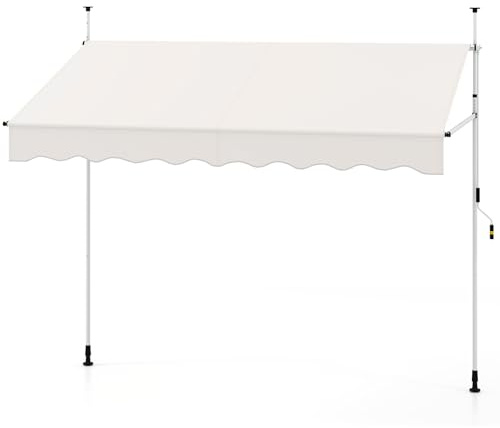 HOMASIS Klemmmarkise, höhenverstellbarer Sonnenschutz, Markise Balkon ohne Bohren, Balkonmarkise mit Handkurbel, UV-Schutz, Gelenkarmmarkise für Outdoor (Weiß, 250x210x210-300cm)