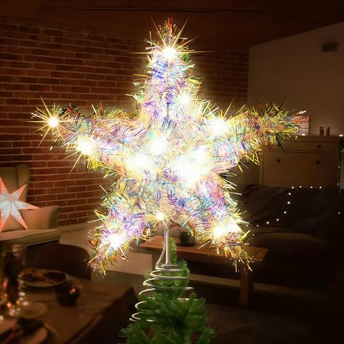 Etoile Sapin de Noel, Étoile de Sapin de Noël, Pointes de Sapin LED Lumineux, Étoile de Sapin de Noël Scintillante, Cimier de Sapin de Noel, Decoration Arbre Topper, Christmas Tree Topper