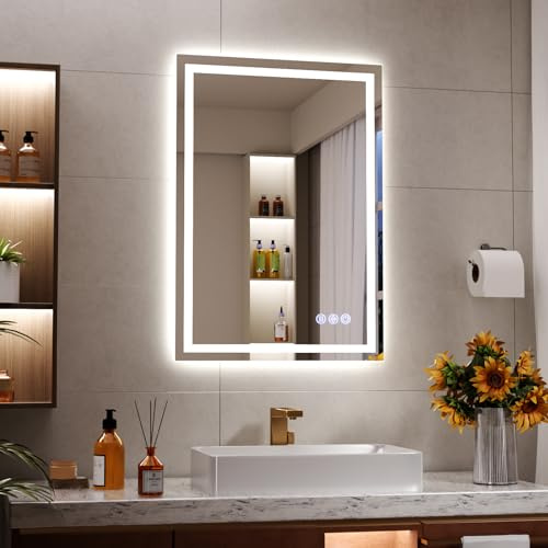 Koonmi LED Bathroom Mirror, 70 x 50 cm, Front and Backlit, Dimmable