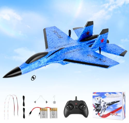 Jradse RC Flugzeug, 2.4GHz Ferngesteuertes Flugzeug, 2 Startmodi & USB-Aufladung Flugzeugmodell mit 3-Achsen-Gyro-Flugsystem, LED-Nachtlicht und 2 Ersatzpropellern für Kinder