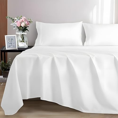EverSoft Bedding 100% Egyptian cotton Flat Sheet, 400 Thread Count Ultra-Soft Long Staple Top Bed Sheet, Luxury Hotel Quality (White, King)