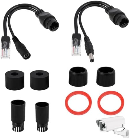 1 Paar Passives PoE Adapter Kabel, Wasserdichter PoE-Splitter Power Over Ethernet Set Splitter Kabel für IP Kamera IP Telefon Router, RJ45 LAN auf DC 5,5 mm, 10/100 Mbit Netzwerk Stromversorgung