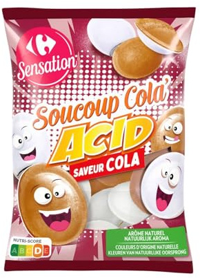 SENSATION - Bonbons Soucoup Cola Acid CARREFOUR | Savoureux et acidulés | Idéal pour les gourmands | le sachet de 39g | LOT DE 4