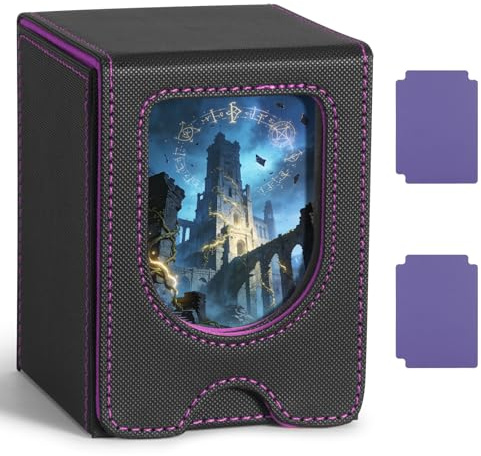 Euqvunn Deck Box con finestra display, contiene fino a 130 carte a bustina singola, include 2 divisori per una facile organizzazione, ideale per esposizione e trasporto (Nero & Viola)