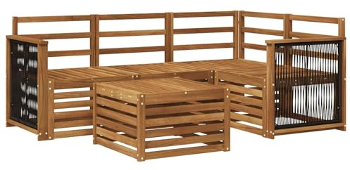 vidaXL Outdoor-Sofagarnitur 5 pcs Natur 59 x 59 x 37 cm Polyester, Moderner Garten-Sofaset, Coole Terrassenmöbel, zeitgemäße Lounge, modulares Design, Akazien-Elemente