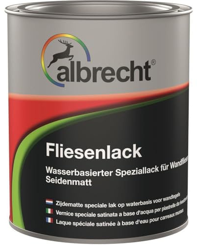 Albrecht Fliesenlack 750 ml Grau (Lichtgrau) Seidenmatt Wasserbasierter Speziallack 2-in-1 Grundierung & Decklack für Wandfliesen in Küche & Bad