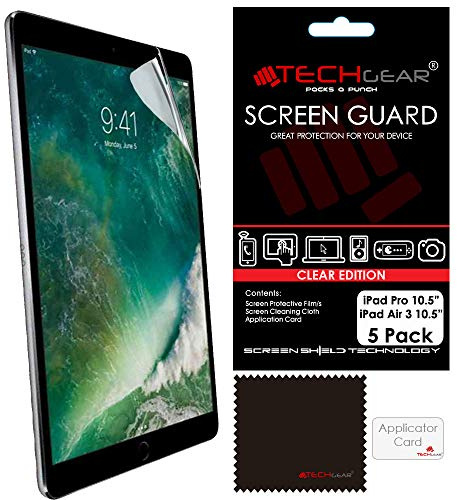 TECHGEAR [5 Pack Screen Protectors for iPad Air 10.5 (2019) iPad Pro 10.5 - Clear Screen Protector Guard Cover Compatible with Apple iPad Air/Pro 10.5 inch - with Cloth & Applicator Card