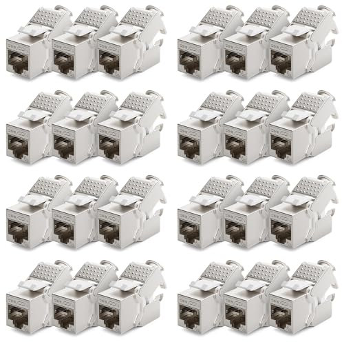deleyCON 24x Module Keystone CAT 6a Jack - Blindé STP Connecteur RJ45 Installation Snap-In Montage Câble Brut CAT 500 Mhz 10 GBit/s