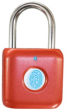 Fingerabdruck-Vorhängeschloss eLinkSmart Digitales Vorhängeschloss Schließfachschloss Metall Keyless Daumenabdruck Schloss für Gym Locker, Schulspind, Rucksack, Koffer, Gepäck (Rot)