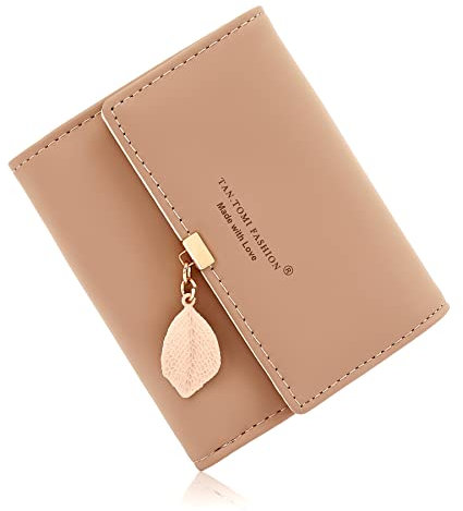 CALIYO Geldbeutel Damen aus Glattem und Weichem Synthetisches Leder Geldbörse klein Kurzformat Portemonnaie Farben mit vielen Fächern(Altrosa)