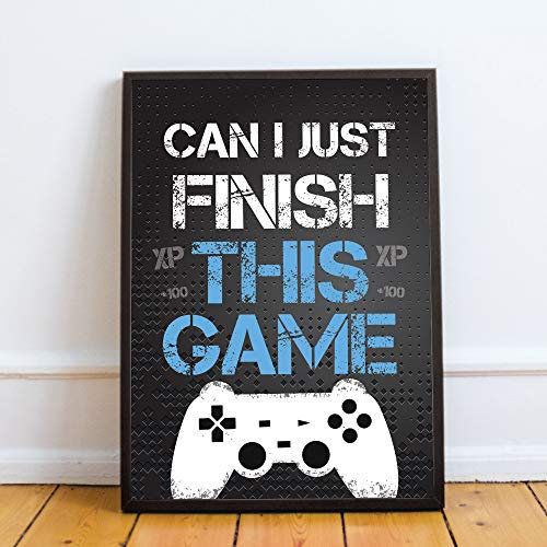 RED OCEAN Gaming Framed Prints Gaming Sign For Boys Bedroom Man Cave Games Room Sign (A4 Print with Black Frame - Finish The Game Dark Grey PS)