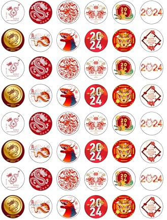 48 Round Year of The Snake 2025 Chinese New Year Edible Wafer Paper Cake Toppers