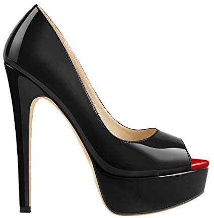 Only maker Women‘s Peep Toe Platform High Heels Stiletto Pumps Sexy Slip On Sandals Prom Evening Court Shoes Black Size 9