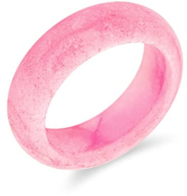 Bling Jewelry Semplice Anello a Cupola Solida con Gemma Eternità Impilabile in Giada Rosa Tinta per Donne e Adolescenti Pietra Portafortuna di Agosto