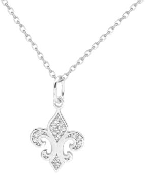 TALISMAN JEWELLERY Pendentif Argent Fleur de Lys et Oxyde de Zirconium Blanc - Symbole Reine Française - Symbole Médiéval - Chaîne Cadeau Incluse - 25 mm Blanc