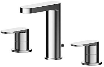 nuie BIN337 Binsey | Modern Bathroom Round 3 Tap Hole Basin Mixer Tap with Lever Handles and Pop-up Waste, 160mm, Chrome