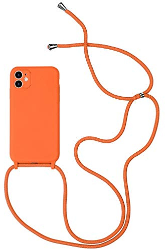 Alihtte Coque pour iPhone Se 2020/7/8 avec Cordon de Collier, Coque Souple Silicone TPU Bumper Etui Housse avec Cordon Réglable Lanyard Case pour iPhone 8 Mince Antichoc Collier Cover-Orange