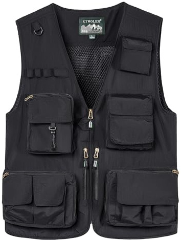 KTWOLEN Herren Anglerweste Sommer Leicht Schnelltrockenweste Funktionsweste Outdoor Fotografie Hundesport Weste Ärmellos Safari Weste mit Viele Taschen