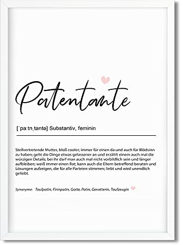 Urhome Kunstdruck Definition Patentante mit Bilderrahmen Weiß in DIN A3 - Worterklärung wie im Duden Lexikon Wandbild Wanddeko mit Spruch Holz Rahmen für Wohnung Familie Freunde Geschenk