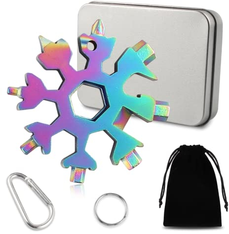 Schneeflocke Werkzeug 18 in 1, Schneeflocken Multitool Edelstahl, Werkzeug Stern Schneeflocke, Multifunktionstool Schneeflocke, Tragbar Schraubendreher Schneeflocke für Draussen Abenteuer Camping