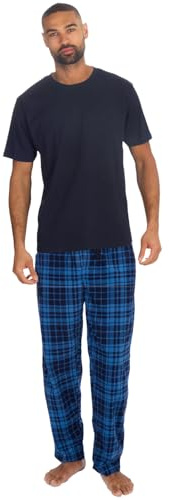 Style It Up Mens Short Sleeve Pyjama Set Cotton Top Brushed Fleece Bottoms PJ Loungewear/Nightwear