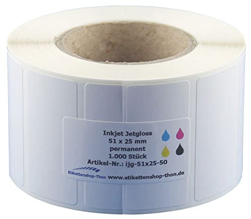 Inkjet - Haftetiketten auf Rolle - 51 x 25 - mm - 1.000 Stück - Hülse 50 mm - permanent haftend - glänzend