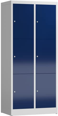 Lüllmann XL Spind Kleiderspind 2 Abteile 6 Fächer 1800 x 800 x 500 mm (RAL 7035/5010 lichtgrau/enzianblau)