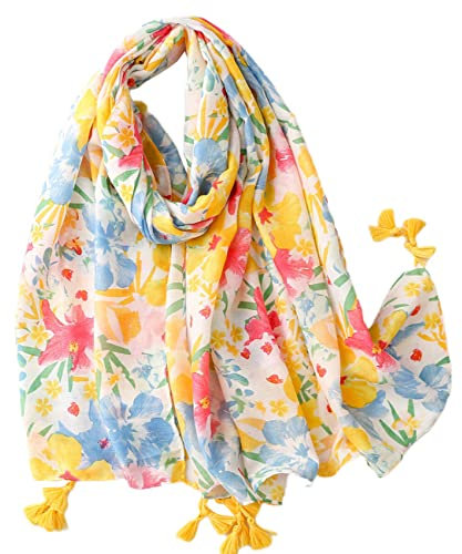 FAIRYGATE Damen Schal XXL Schöner Blumendruck Warm Weich Frauen Deckenschal Halstuch Scarf Poncho Cape Geschenk für Mama 9043