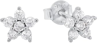 Amor Ohrstecker 925 Sterling Silber Damen Ohrschmuck, mit Zirkonia synth., Silber, Blume, Kommt in Schmuck Geschenk Box, 2016917