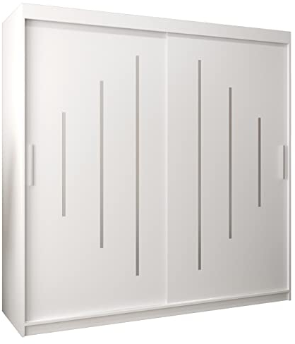 Kryspol Schwebetürenschrank York 200 cm Kleiderschrank mit Kleiderstange und Einlegeboden Schlafzimmer- Wohnzimmerschrank Schiebetüren Modern Design (Weiß)