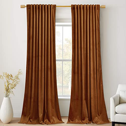 StangH 304,8 cm lange Samtvorhänge, gebranntes Orange, Verdunkelungsvorhänge, wärmeisoliert, für Wohnzimmer, extra lange dicke Rückseite, 52 x 120, 2 Paneele