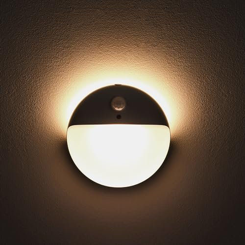 YUNLEX Dimmbar Nachtlicht mit Bewegungsmelder, 2er Set, Batteriebetrieben, Hauptlicht/Hintergrundbeleuchtung/Dual Lights AN, Nachtlicht mit Haftend für Treppe, Bad, Schlafzimmer, Flur, Warmweiß