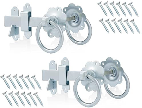 TERF® Heavy Duty Ring Gate Latch Door Lock Silver Ring Handle Garden Gate Door Latch Catch Lock - Weather Protection Ring Gate Latches for External Doors Gate Shed Lock with Fixing Screw - Pack of 2