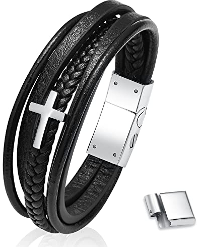 shajwo Urnen-Armband für Asche, Schmuck für Damen und Herren, Erinnerungs-Andenken, Manschettenarmband, Lederarmband, Edelstahl, Edelstahl