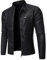 Hommes de Collier de Stand en Cuir Veste Moto Casual Mince Léger Zipper Moto Veste Moto Léger Faux Veste en Cuir (Noir,L)