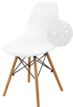 Highdi Wasserdichter Twill-Jacquard Stuhlhussen Schalenstuhl Bezug Stretch Universal Esszimmerstühle Bezug Abnehmbar Waschbar Stuhlbezug Wohnzimmer Büro Küchenstühle Husse (Weiß,4 Stück)