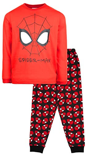 Marvel - Pijama de Spiderman para niños de 2 a 10 años - Conjunto de pijama de manga larga de Spiderman - 100% algodón, pijama de superhéroe de manga larga - Producto oficial, Rojo y negro., 7-8 Years
