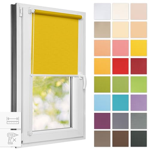 Estika Rollo für Fenster ohne Bohren - 110cm x 220cm - Zitrone - 25 Stofffarben, Klemmfix Montage, Fensterrollos für innen, Sichtschutz für Fenster und Balkontür (110 cm Stoffbreite)