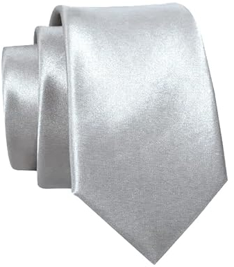 Massi Morino Krawatte grau schmal für Herren - 6 cm - Tie Schlips uni einfarbig I Slim Fit Kravatte silber