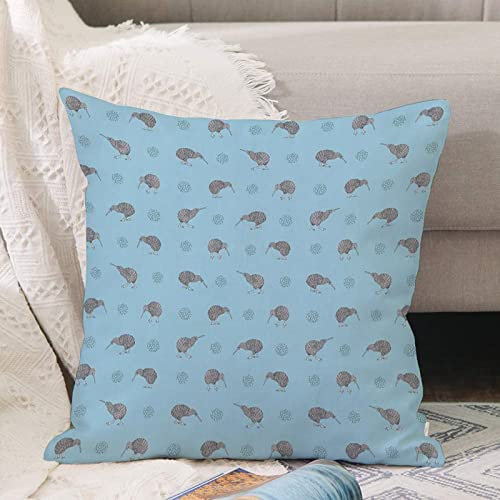 Kissenbezug 45x45 cm,Kiwi-Vögel auf blauem Muster,Outdoor Kissen Kissenbezüge Kissenhülle Sofa Kissen dekokissen Zierkissen für Wohnzimmer Garten deko draußen
