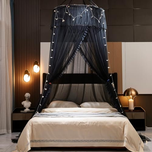 Srifoliage Moskitonetz-Betthimmel für Mädchen, luxuriöses Prinzessinnen-Betthimmel, elegante schwarze Betthimmel, Moskitonetz-Zelt für Queen-King-Size-Bett, Baldachin-Vorhänge (luxuriös, schwarz)