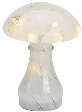G. Wurm Dekoleuchte Pilz Glas H:18 cm, Weiss gepunktet, Pilz Lampe mit LED Lichterkette, Dekolampe, Tischleuchte, Pilzlampe