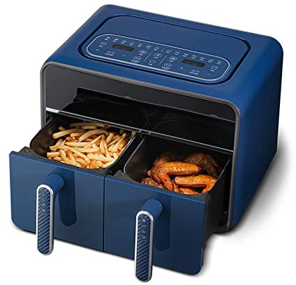 AVLUZ Freidora de aire doble - Pantalla LED digital Freidora de aire caliente de doble cajón con 2 cestas de 4 L 14 menús preestablecidos for una cocina saludable sin aceite y baja en grasa, 2100 W, f