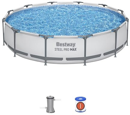 Bestway Steel Pro MAX Aufstellpool (30,5 x 76,2 cm) | runder Outdoor-Hinterhof-Familienpool | inklusive Filterpumpe und Reparaturflicken-Set
