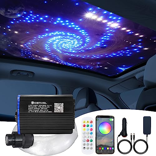 Twinkle LED Fiber Optic Shooting Star Deckenleuchte Kit,Bluetooth APP/RF Fernbedienung,Musikmodus,RGBW Starlight Dachhimmel Set mit 3m Gemischtem 348Pcs(0,75+1,0) mm Glasfaserkabel für Autokino